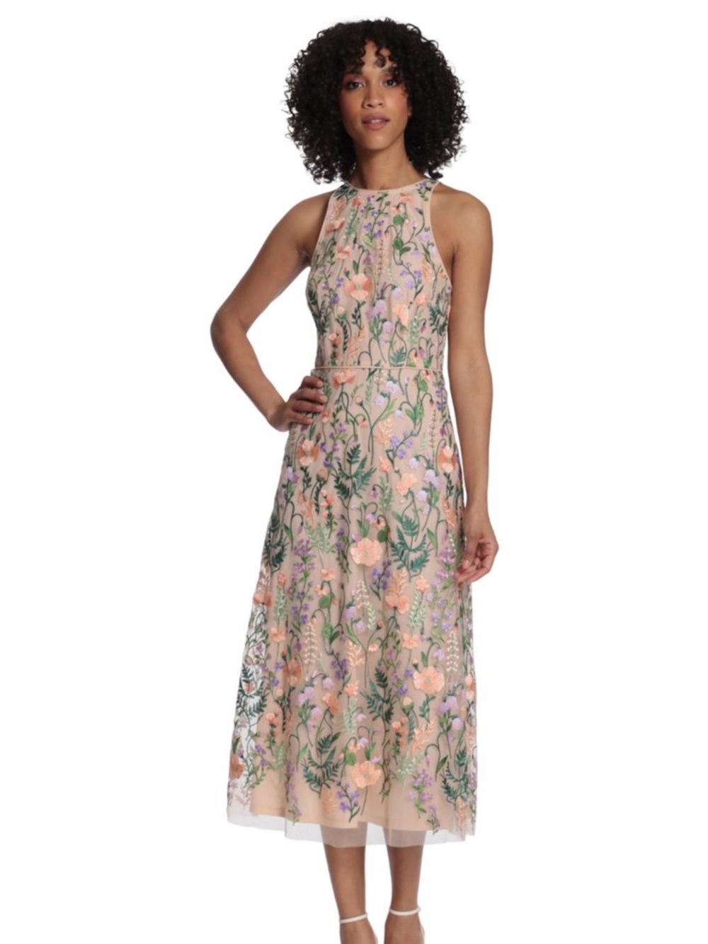 Maggy London Peach Floral Embroidered Maxi Dress
